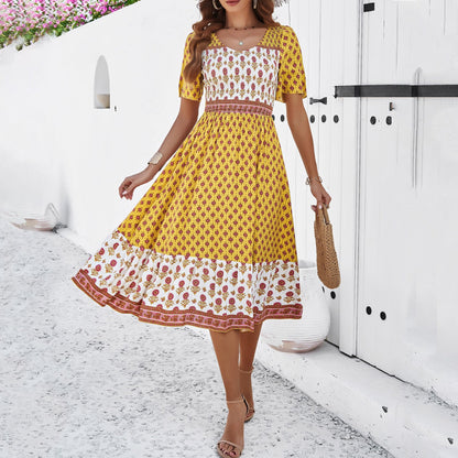Sukienka midi Lidia Sek z nadrukiem w stylu boho na lato