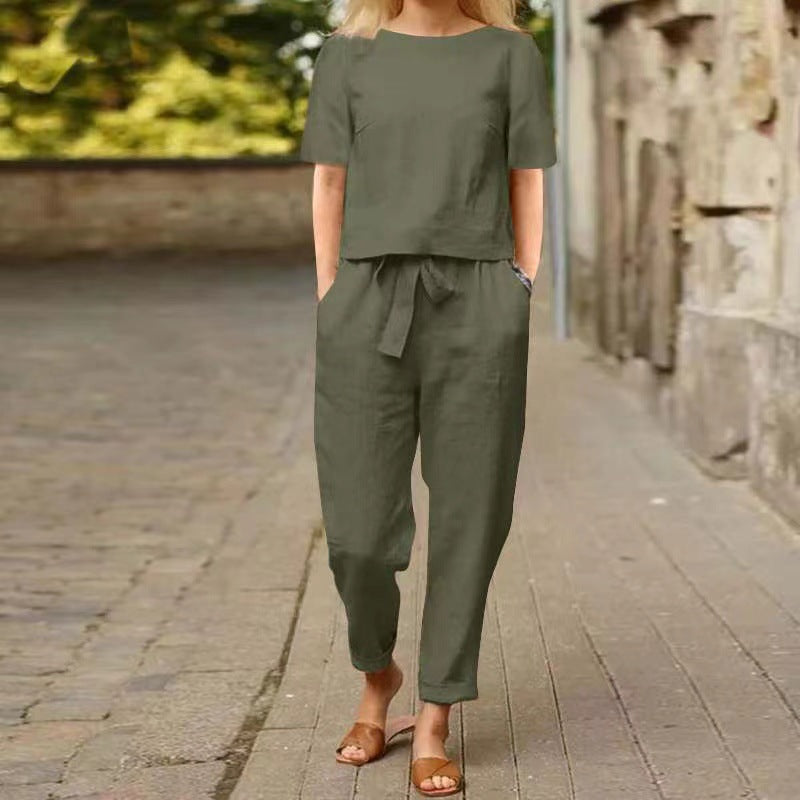 Komplet lniany Vintage marki Lidia Sek – letni strój Capri