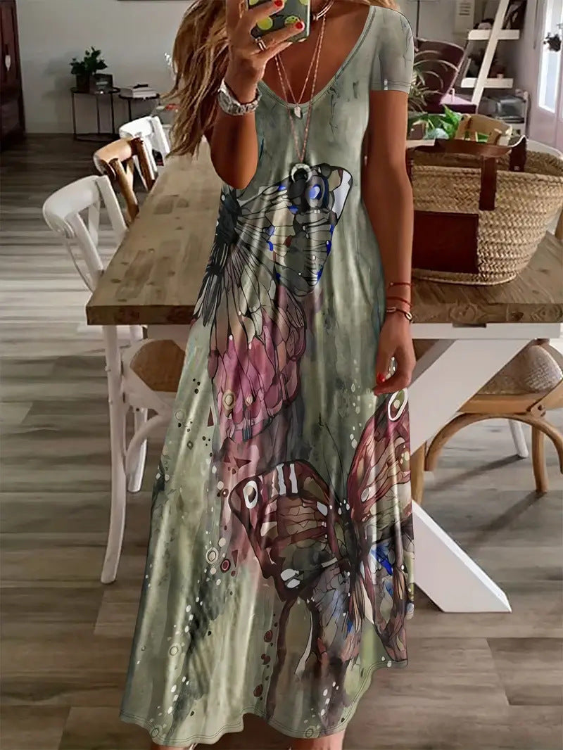 Sukienka maxi Lidia Sek z nadrukiem motyli w stylu boho