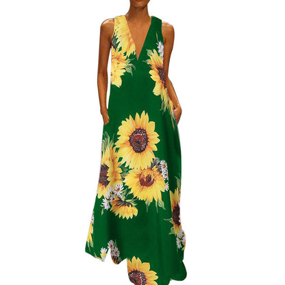 Sukienka maxi Lidia Sek w kwiaty w stylu boho bez rękawów