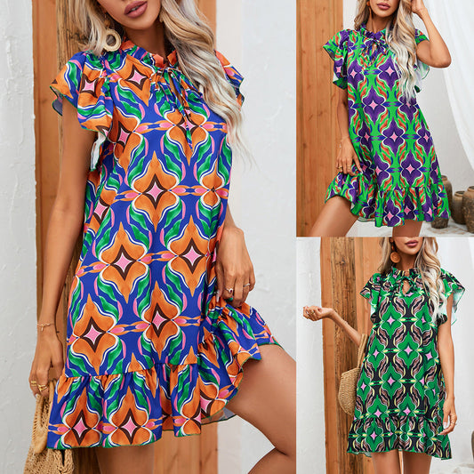 Vibrant Print Ruffle Dress by Lidia Sek