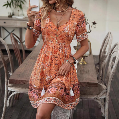 Sukienka letnia Lidia Sek w kwiaty w stylu boho o linii A