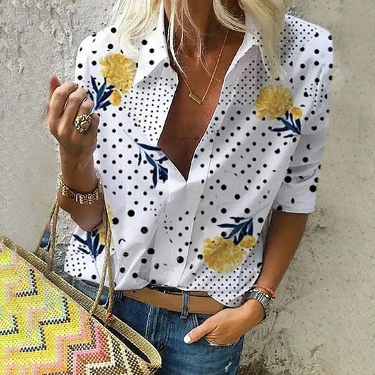 Elegancki top z dekoltem w serek Lidia Sek w kwiatowe kropki