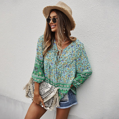Letni top z nadrukiem w kwiaty w stylu boho Lidia Sek