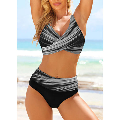 Żywe, pasiaste bikini z wysokim stanem marki Lidia Sek