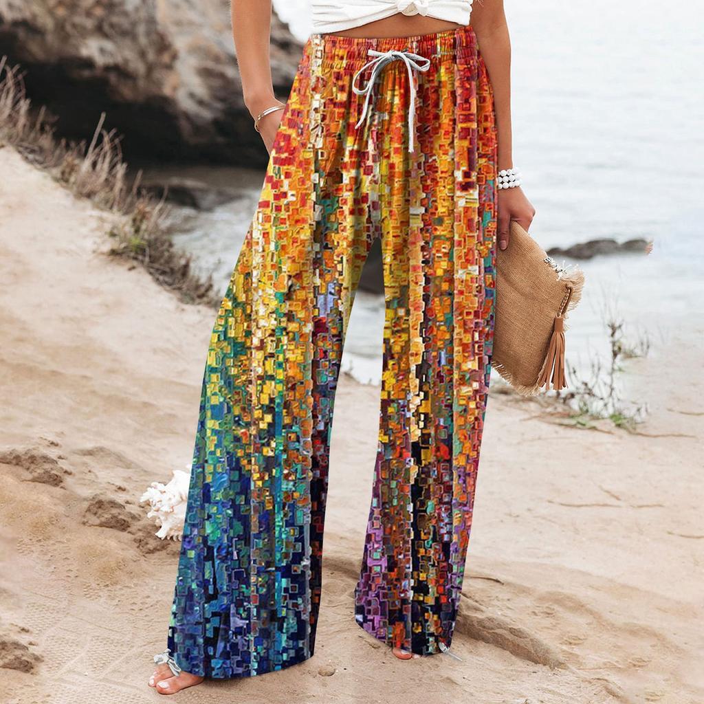 Spodnie damskie z szerokimi nogawkami Boho Botanical Lidia Sek