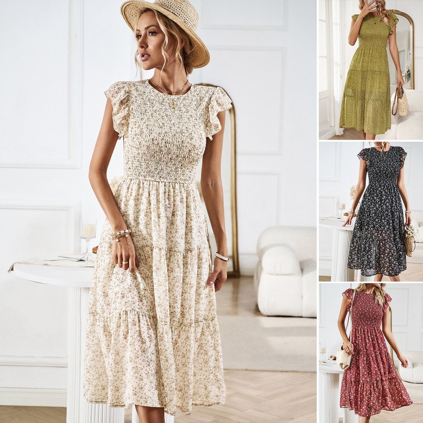 Elegant Floral Lidia Sek Summer Midi Dress