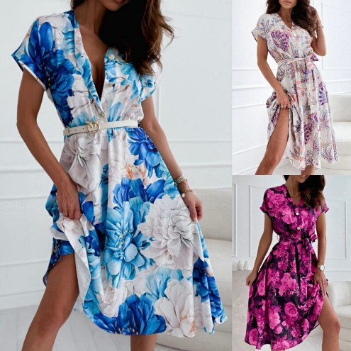 Vibrant Floral Lidia Sek V-Neck Summer Dress