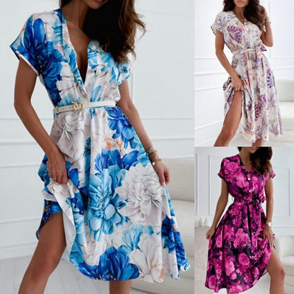 Vibrant Floral Lidia Sek V-Neck Summer Dress