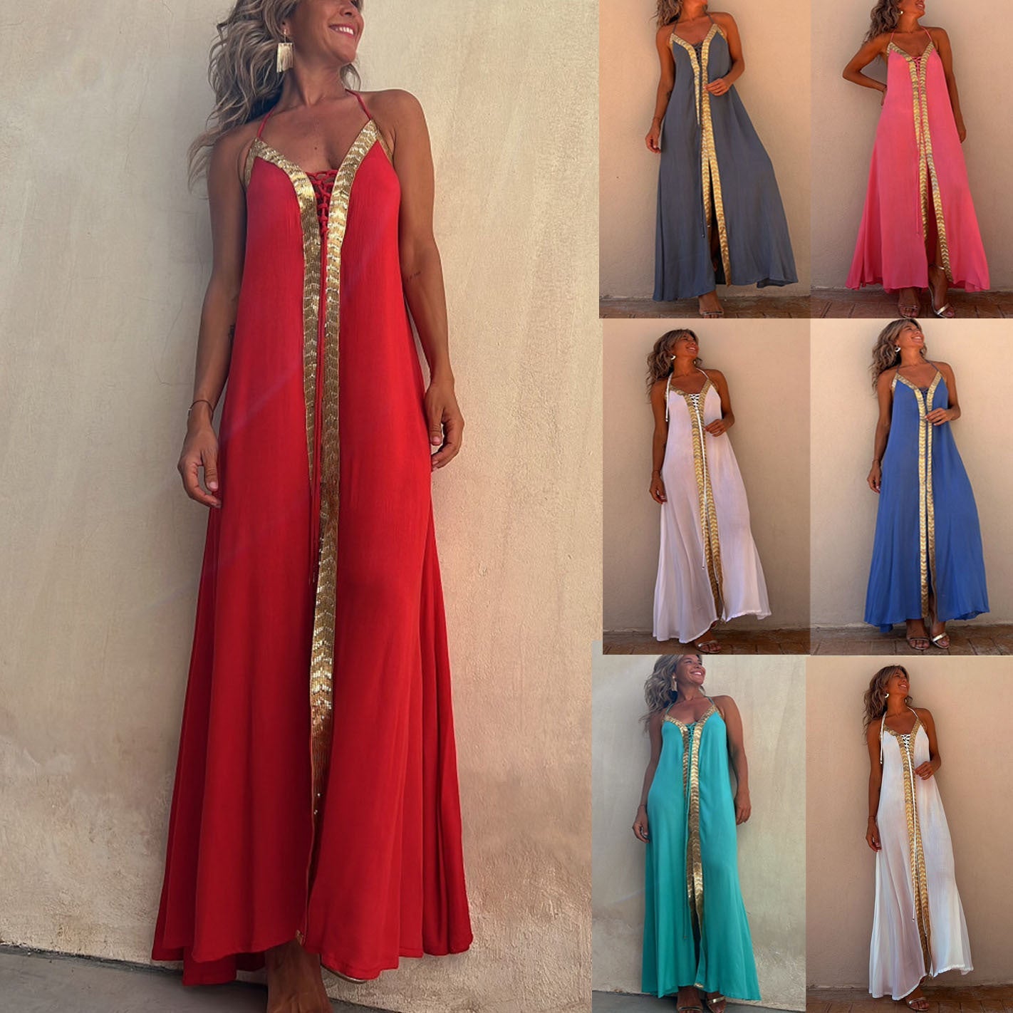 Elegant Lace-Up Halterneck Dress by Lidia Sek