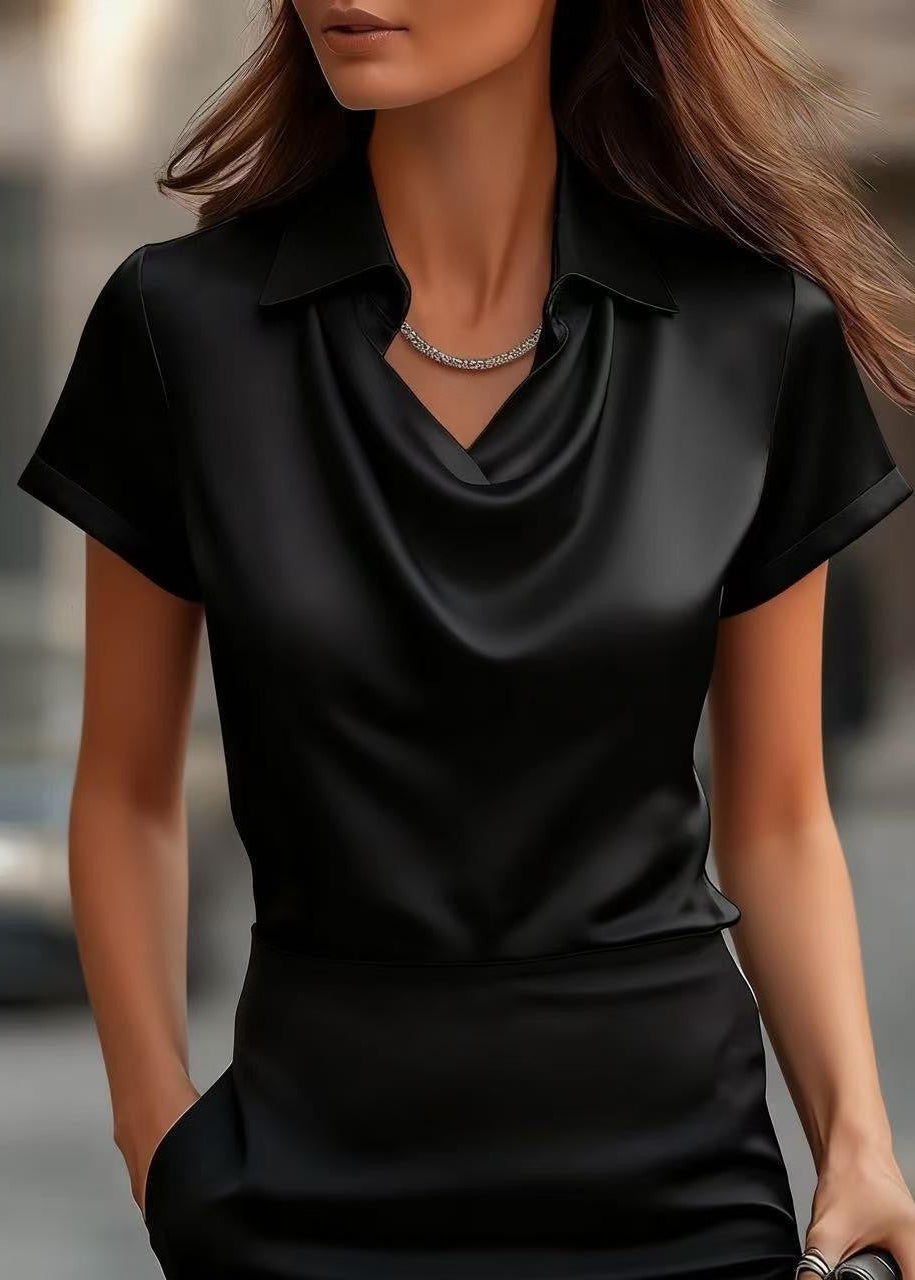 Elegancka satynowa bluzka z dekoltem w łódkę od Lidia Sek