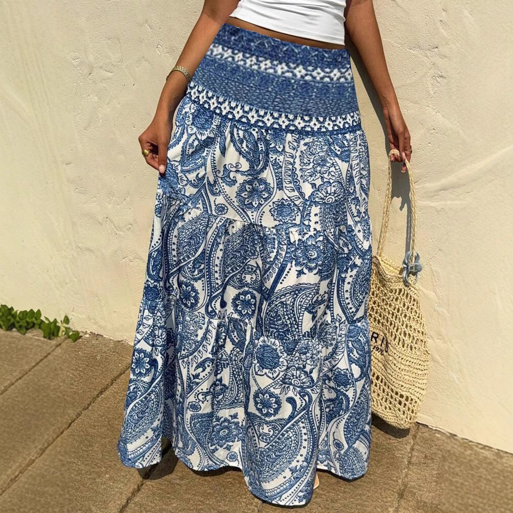 Spódnica maxi Lidia Sek z nadrukiem w stylu boho w kolorze niebieskim