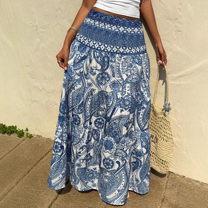 Spódnica maxi Lidia Sek z nadrukiem w stylu boho w kolorze niebieskim