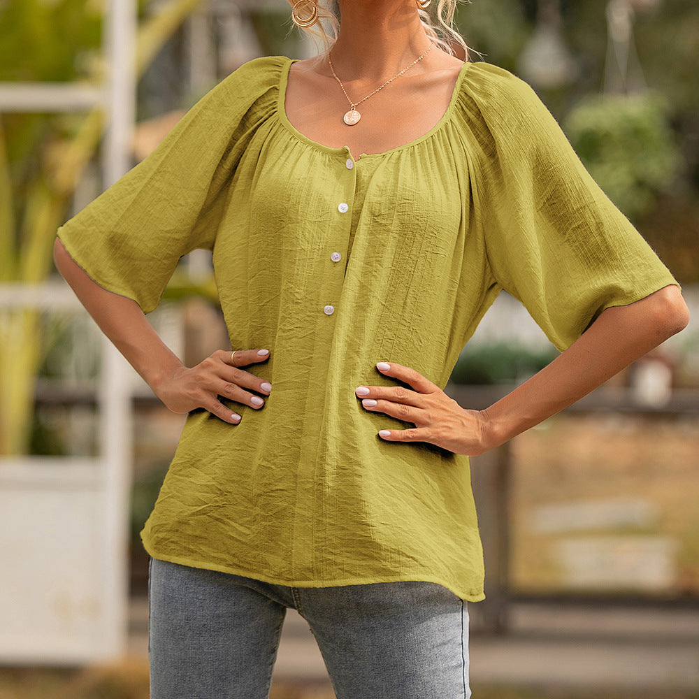 Chic Square Collar Top Lidia Sek Short Sleeve