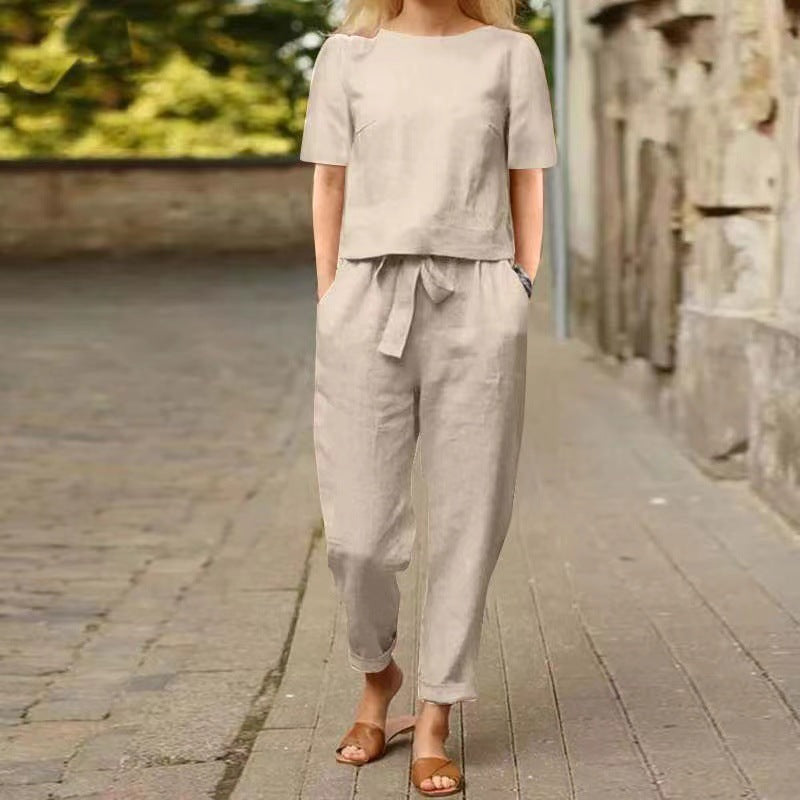 Komplet lniany Vintage marki Lidia Sek – letni strój Capri