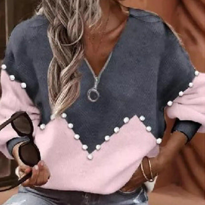 Elegancka bluzka-sweter z perłowym wykończeniem Lidia Sek