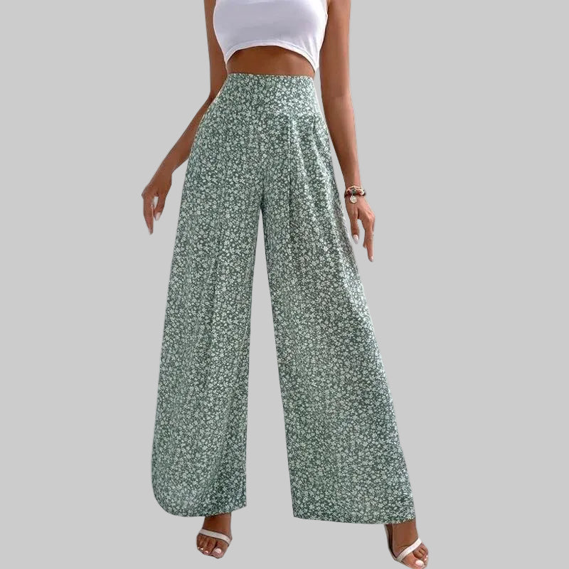 Spodnie codzienne Lidia Sek z szerokimi nogawkami i kwiatowym wzorem