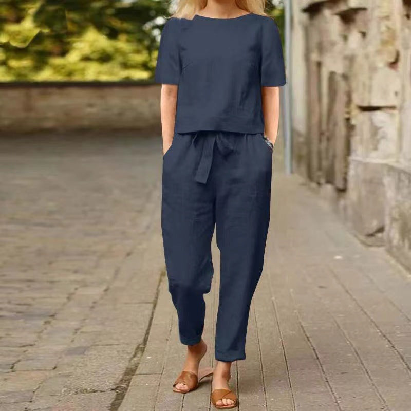 Komplet lniany Vintage marki Lidia Sek – letni strój Capri