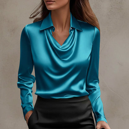 Elegancki top z satyny z kołnierzykiem typu swing od Lidia Sek