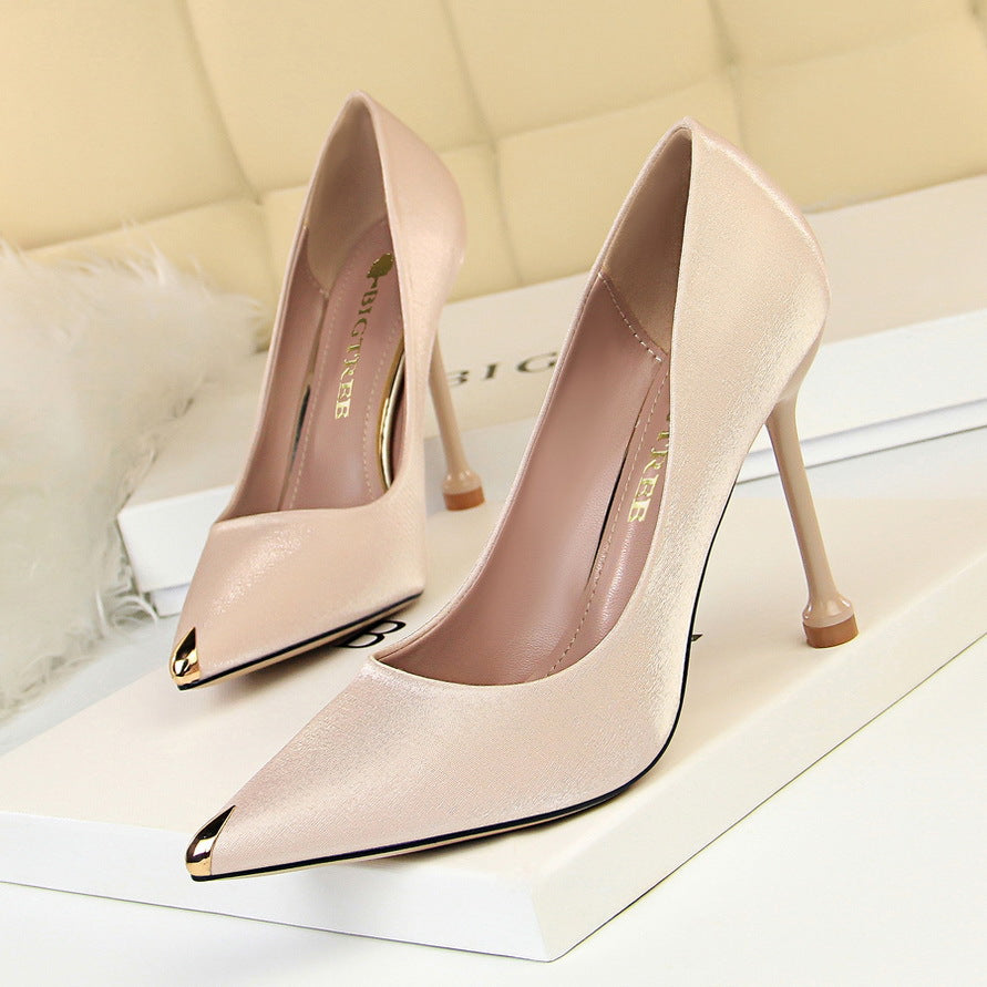 Elegant Metallic Satin Heels by Lidia Sek