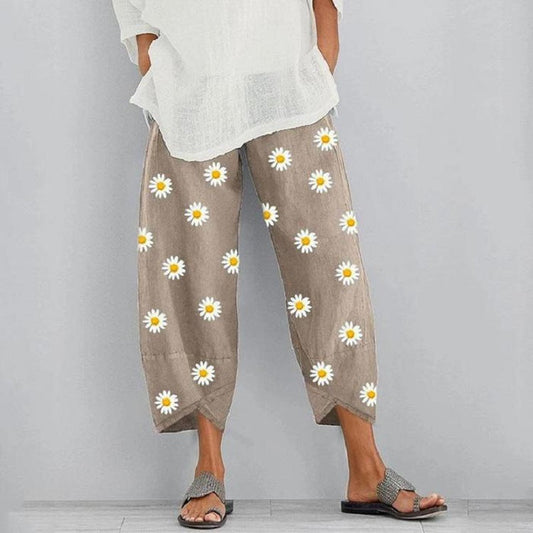 Floral Cropped Elastic Waist Pants by Lidia Sek