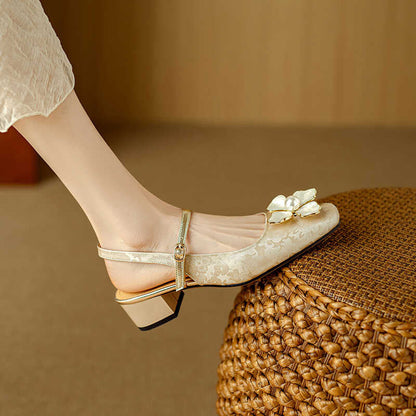 Vintage Floral Lidia Sek Kwadratowe Obcasy