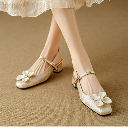 Vintage Floral Lidia Sek Kwadratowe Obcasy