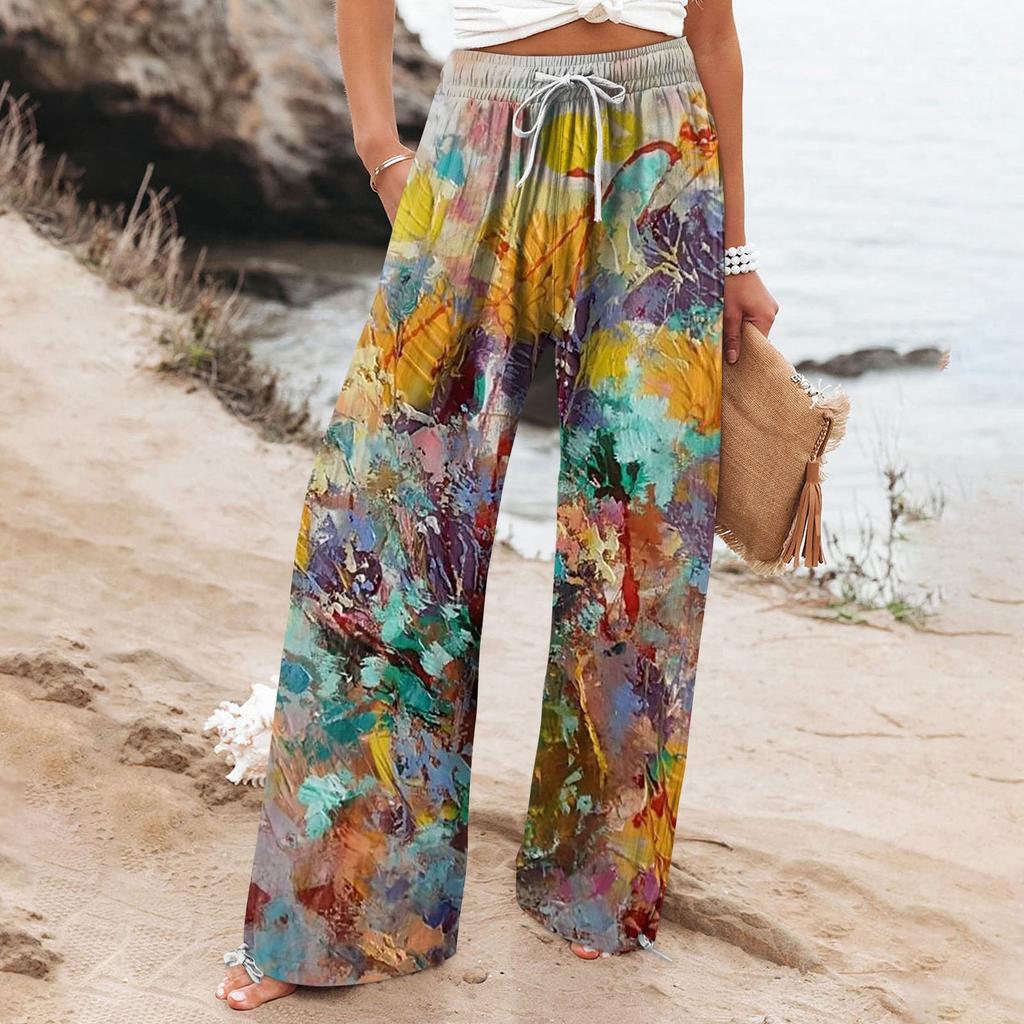 Spodnie damskie z szerokimi nogawkami Boho Botanical Lidia Sek