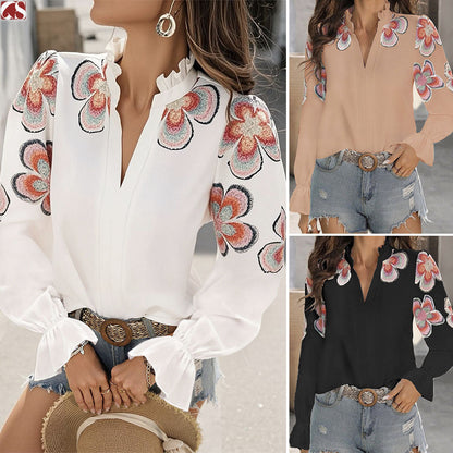 Chic V-Neck Ruffle Blouse by Lidia Sek