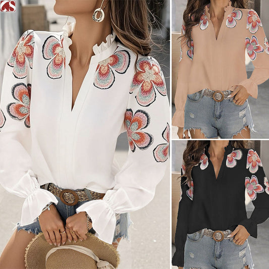 Chic V-Neck Ruffle Blouse by Lidia Sek