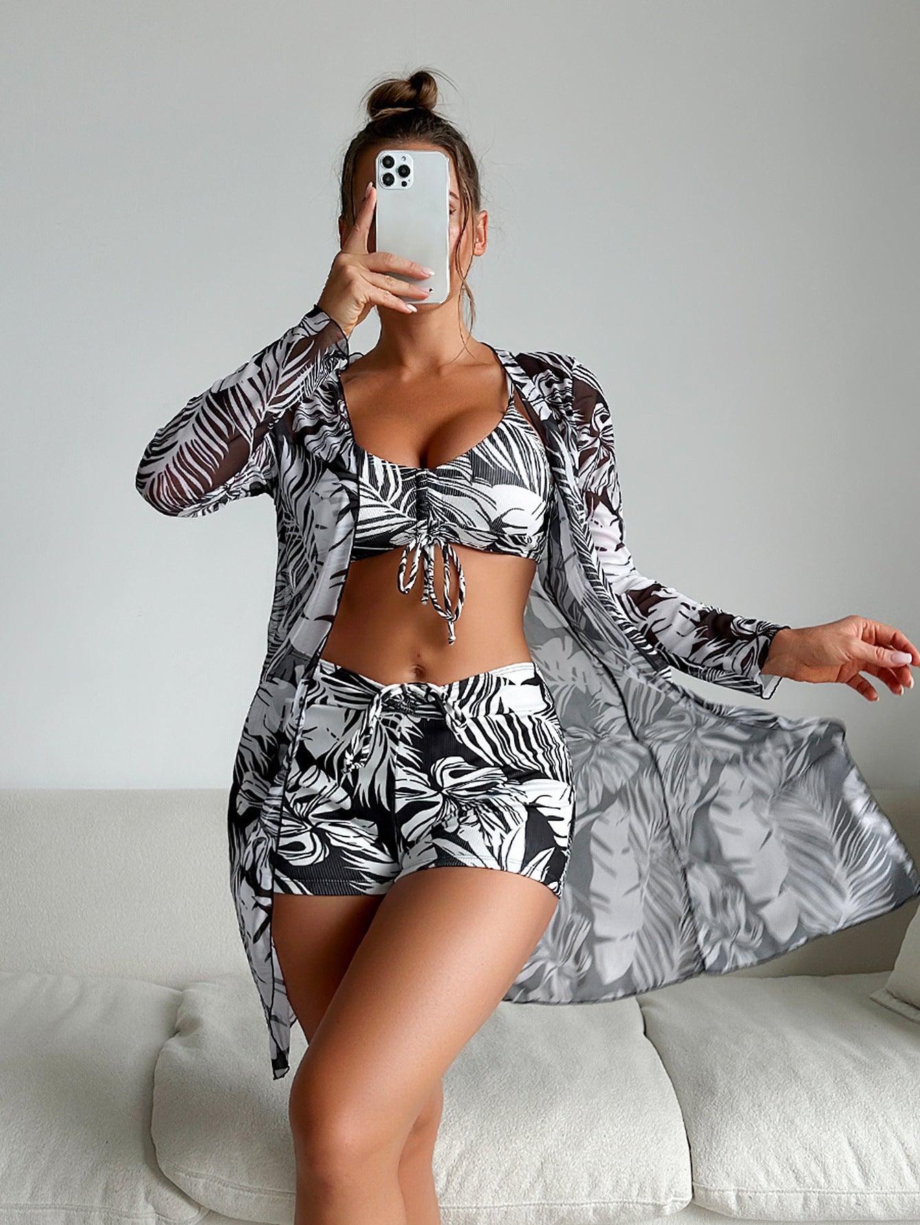 Trzyczęściowy komplet bikini Lidia Sek z wyrazistym nadrukiem