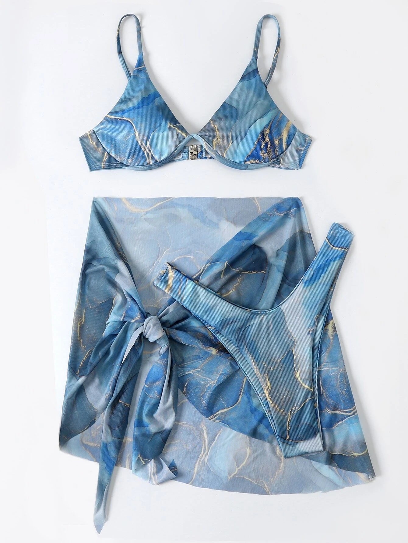 Marble Print Lidia Sek 3-częściowy zestaw bikini do pływania