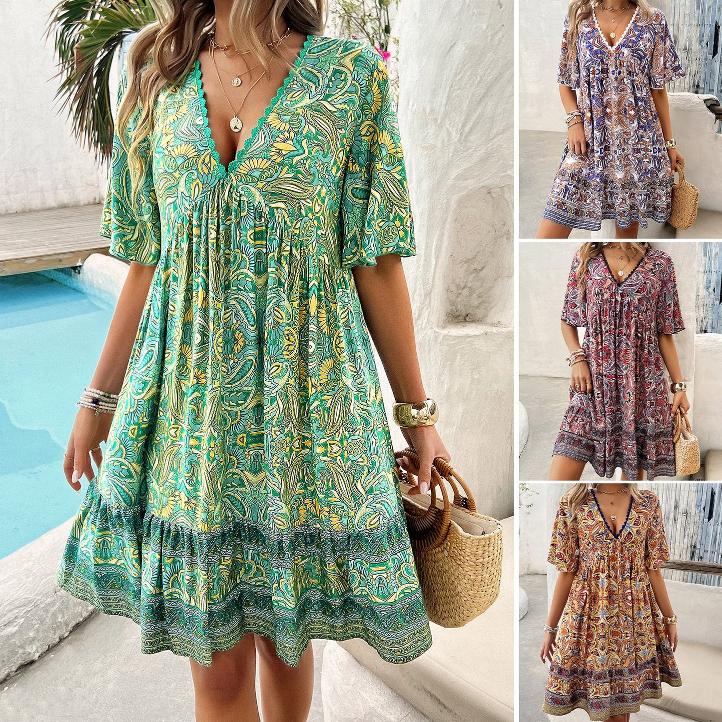 Sukienka boho z nadrukiem i dekoltem w serek od Lidia Sek