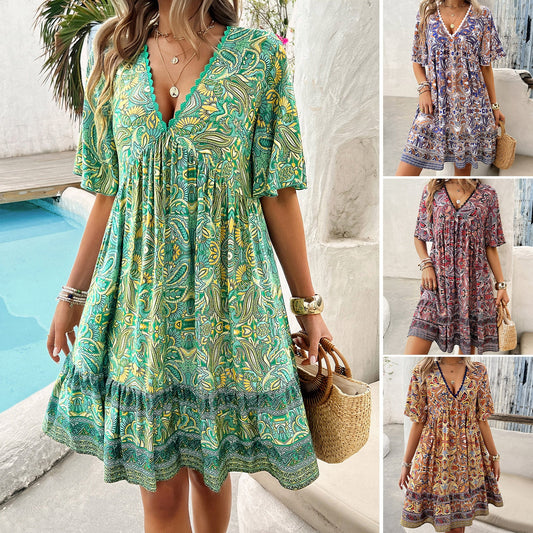 Sukienka boho z nadrukiem i dekoltem w serek od Lidia Sek