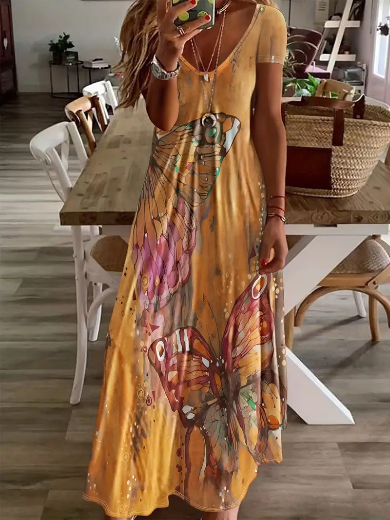 Sukienka maxi Lidia Sek z nadrukiem motyli w stylu boho