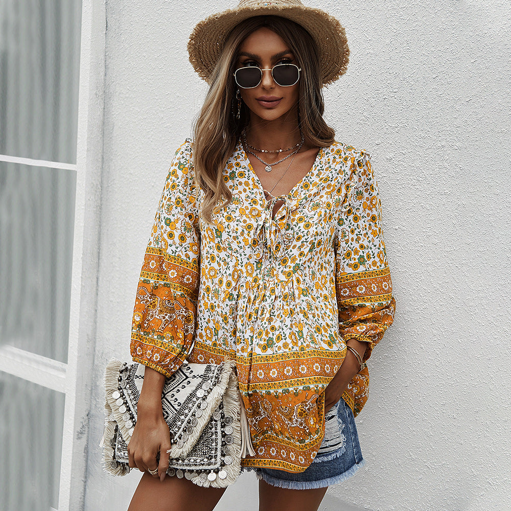 Letni top z nadrukiem w kwiaty w stylu boho Lidia Sek