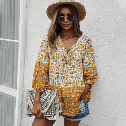 Letni top z nadrukiem w kwiaty w stylu boho Lidia Sek