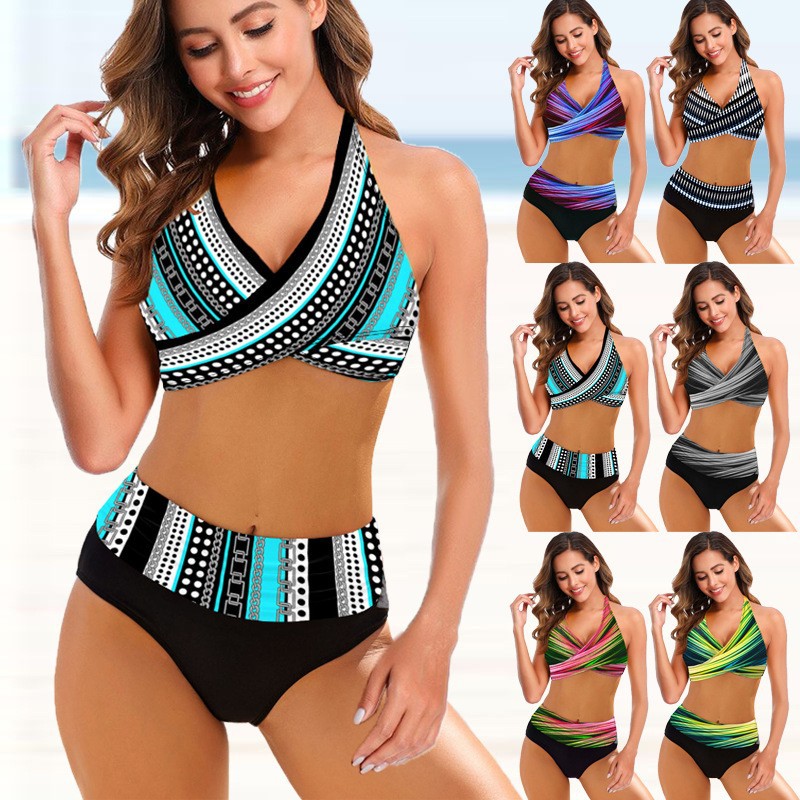 Striped Tie-Dye High Waist Bikini by Lidia Sek