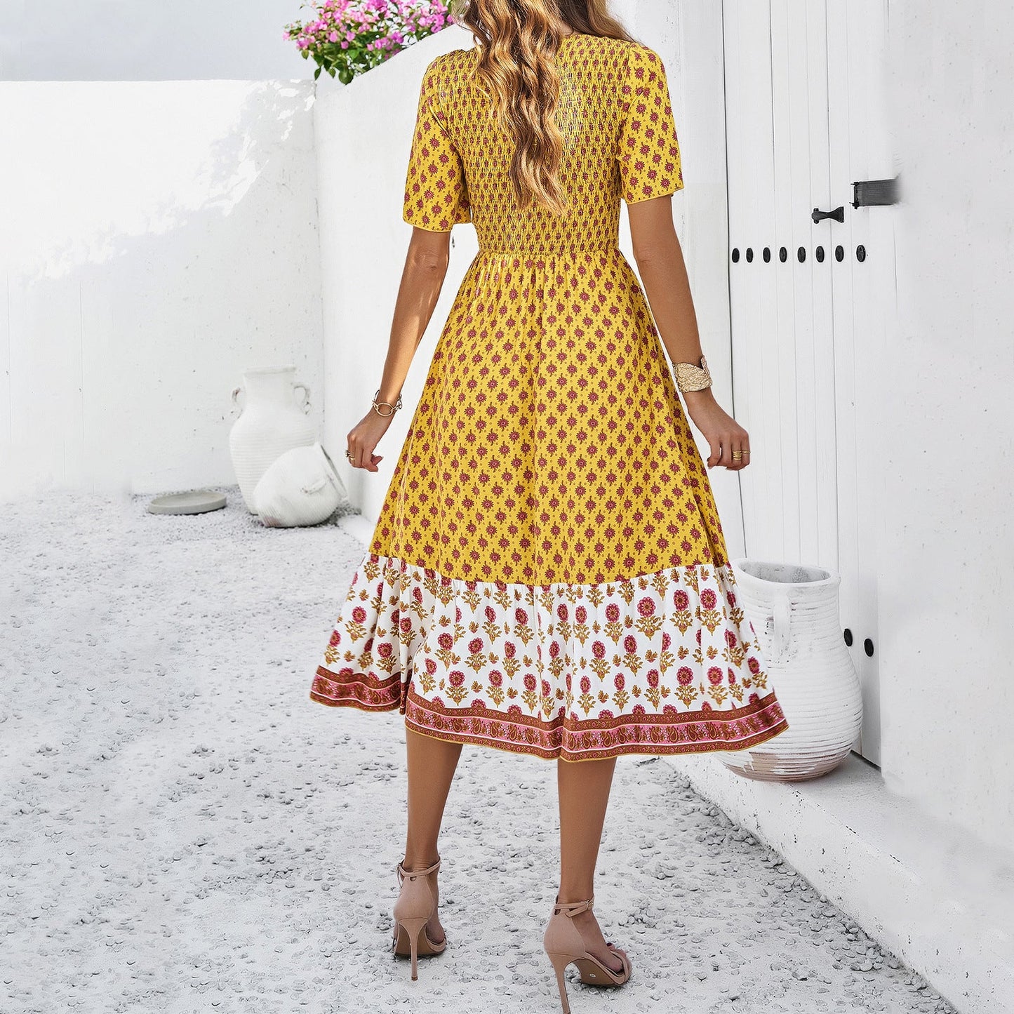 Sukienka midi Lidia Sek z nadrukiem w stylu boho na lato