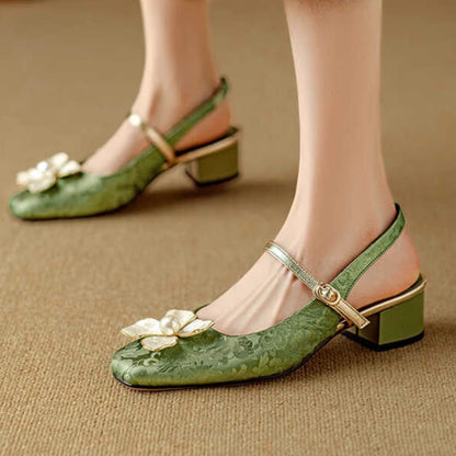 Vintage Floral Lidia Sek Kwadratowe Obcasy