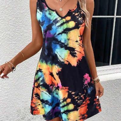 Sukienka z dekoltem w serek w żywym kolorze tie-dye Lidia Sek