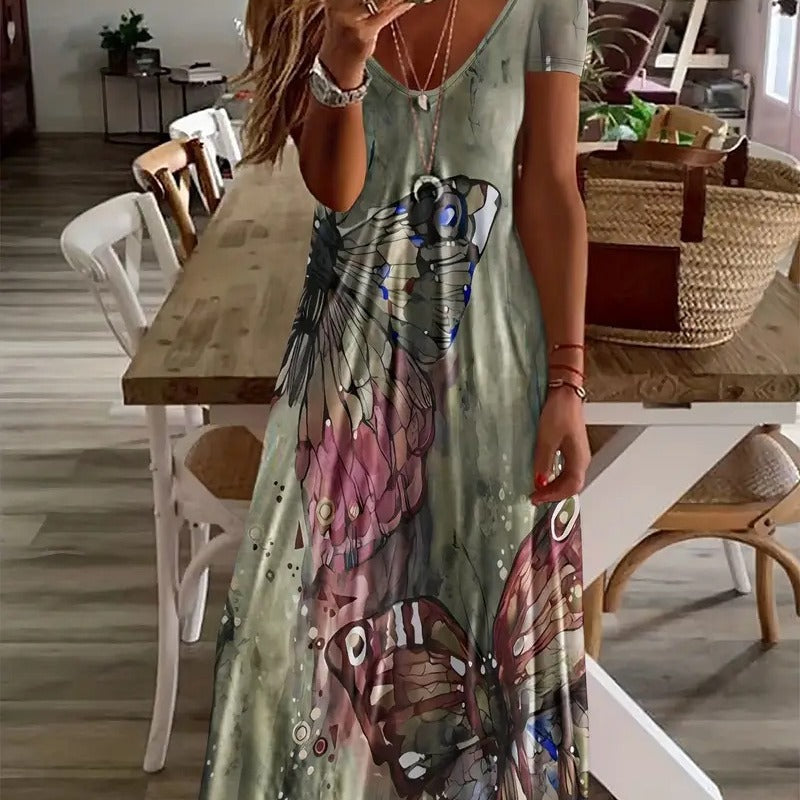 Bohemian Butterfly Print Lidia Sek Maxi Dress