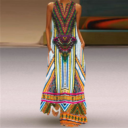 Retro Print Long Dress by Lidia Sek