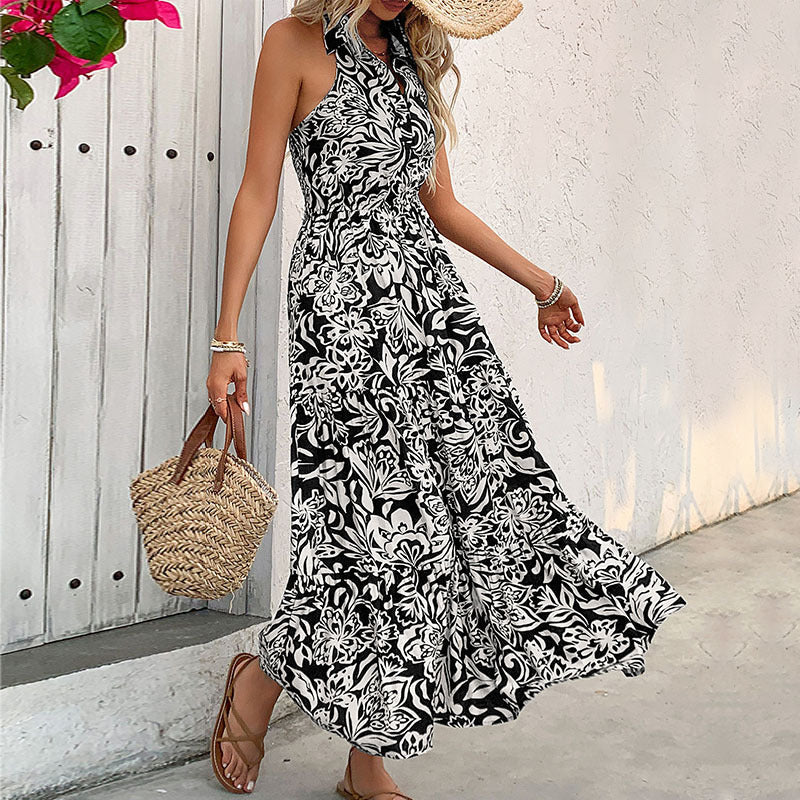 Elegancka sukienka z kwiatowym dekoltem typu halter od Lidia Sek
