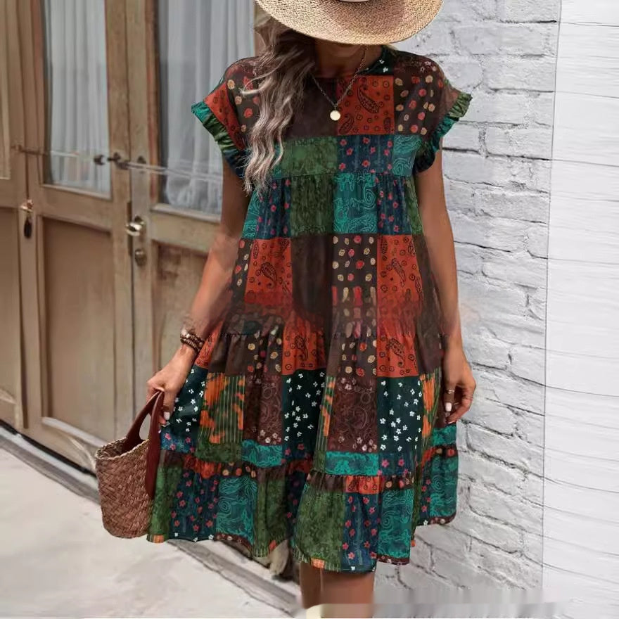 Boho Patchwork Lidia Sek Summer Midi Dress