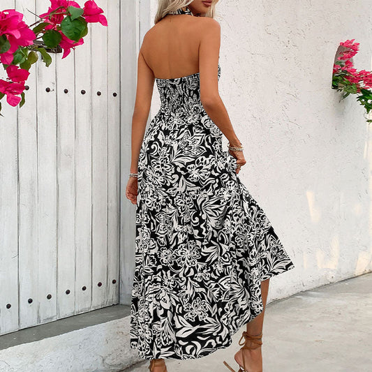 Elegancka sukienka z kwiatowym dekoltem typu halter od Lidia Sek