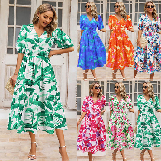 Bohemian Floral V-Neck Dress by Lidia Sek