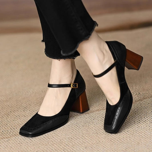 Elegant Lidia Sek Square Toe Chunky Heels