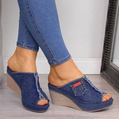 Chic Denim Wedge Sandals by Lidia Sek