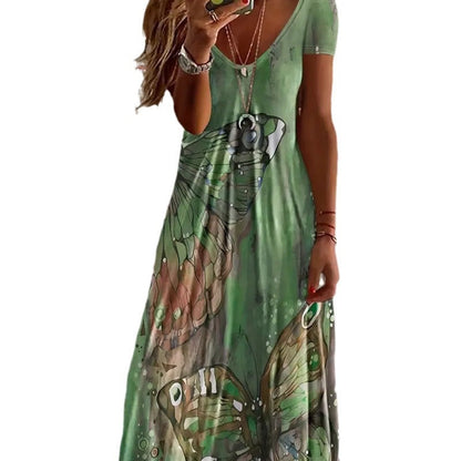Sukienka maxi Lidia Sek z nadrukiem motyli w stylu boho